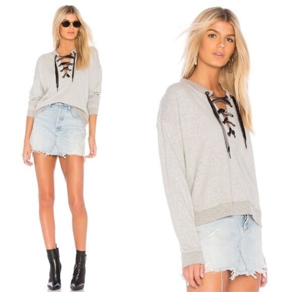 Rails Ryan Sweatshirt Size Small Velvet Lace-up Heather Gray Long Sleeve - Picture 7 of 7